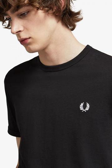 Black Fred Perry Ringer Men's T Shirts | PH 1743GSOL